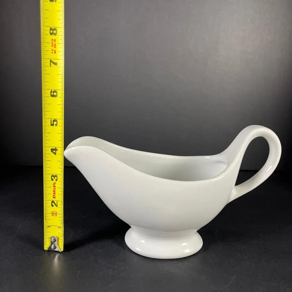 Vintage BIA Cordon Bleu White Porcelain Gravy Boat Sauce Pitcher Pedestal Base